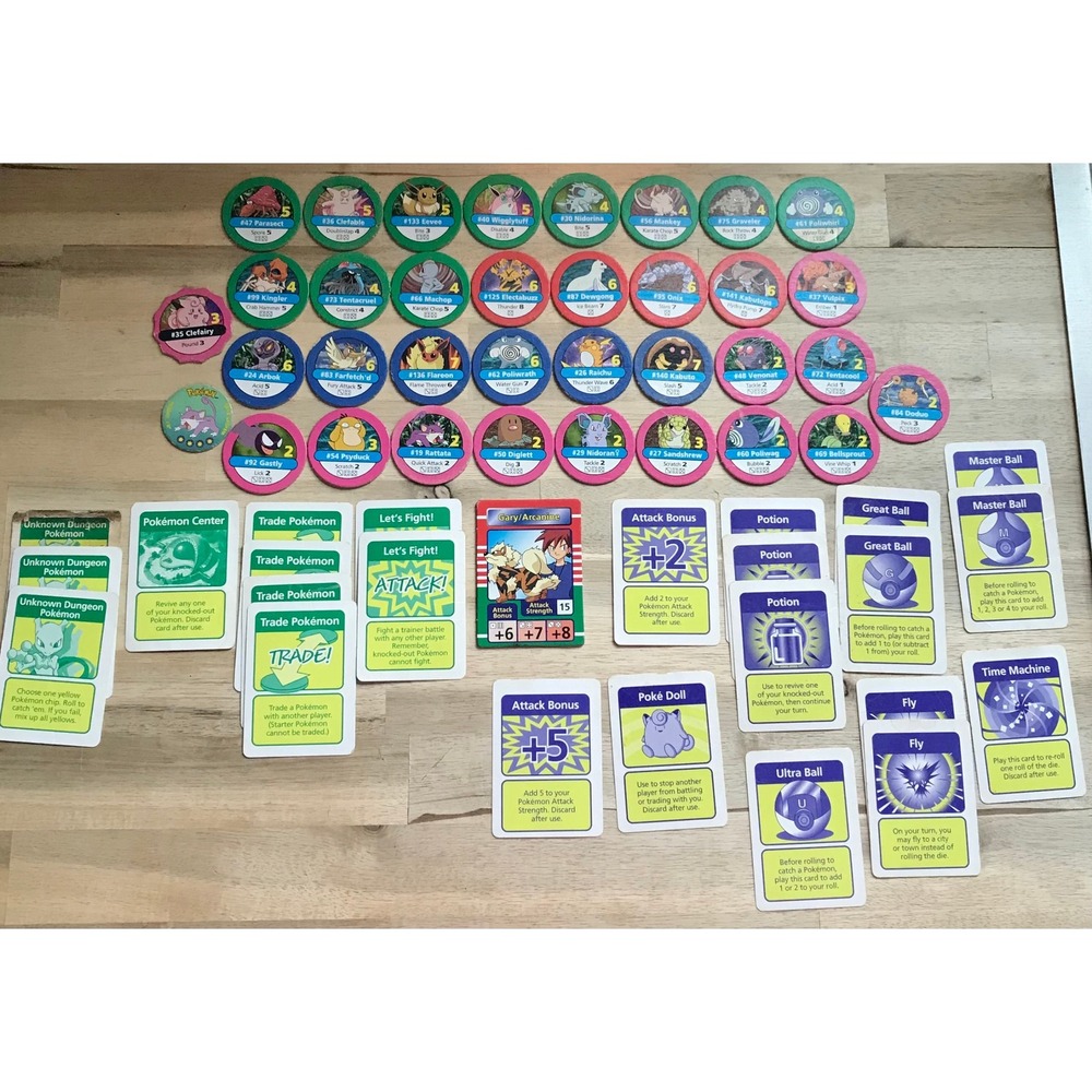 Vintage 1999 Pokemon Master Trainer Board Game Replacement Parts Chips Cards Lot